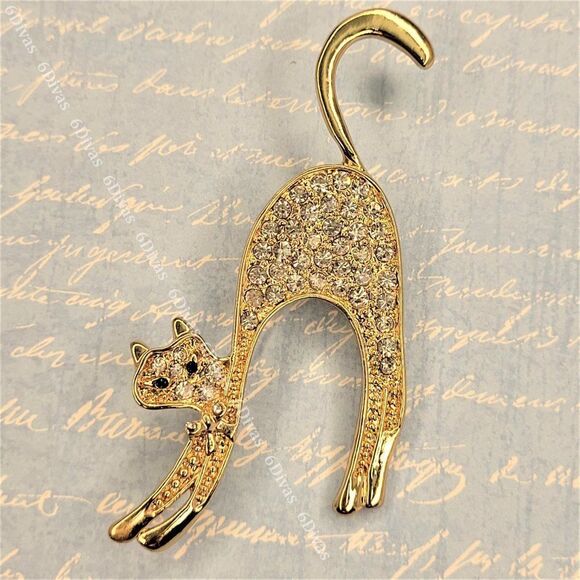 Cat Brooch with sparkling crystals - Picture 3 of 7